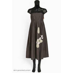 Gap‎ Women's Gray Silk Dress Size 6 Floral Applique Empire Waist